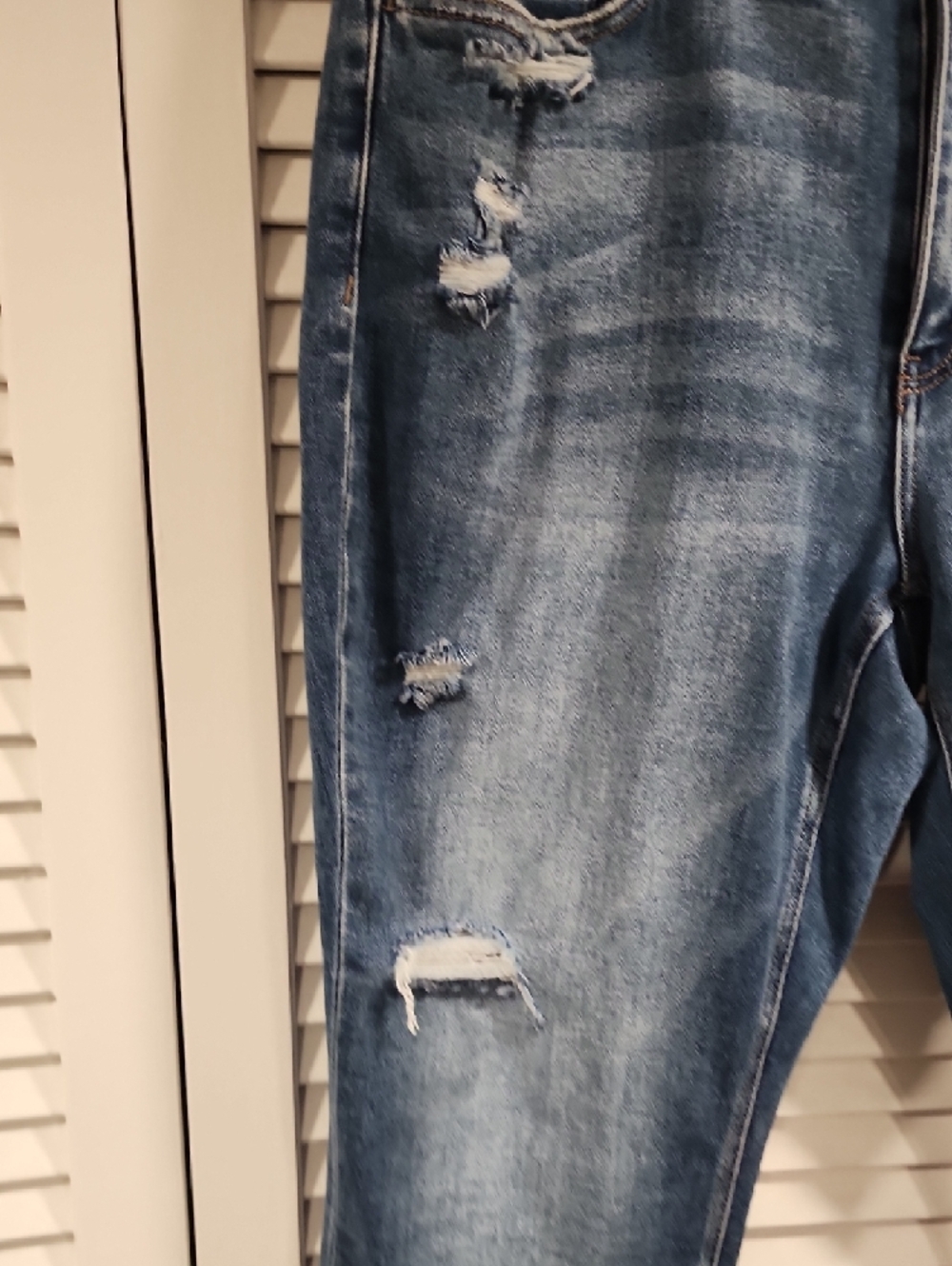 Flying Monkey Women's Straight Leg Distressed Blue Jeans - Picture 3 of 7